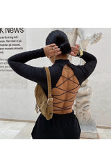 Bandage Backless Long Sleeve Crop Top