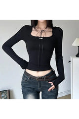 Bandage Round Collar Crop Top