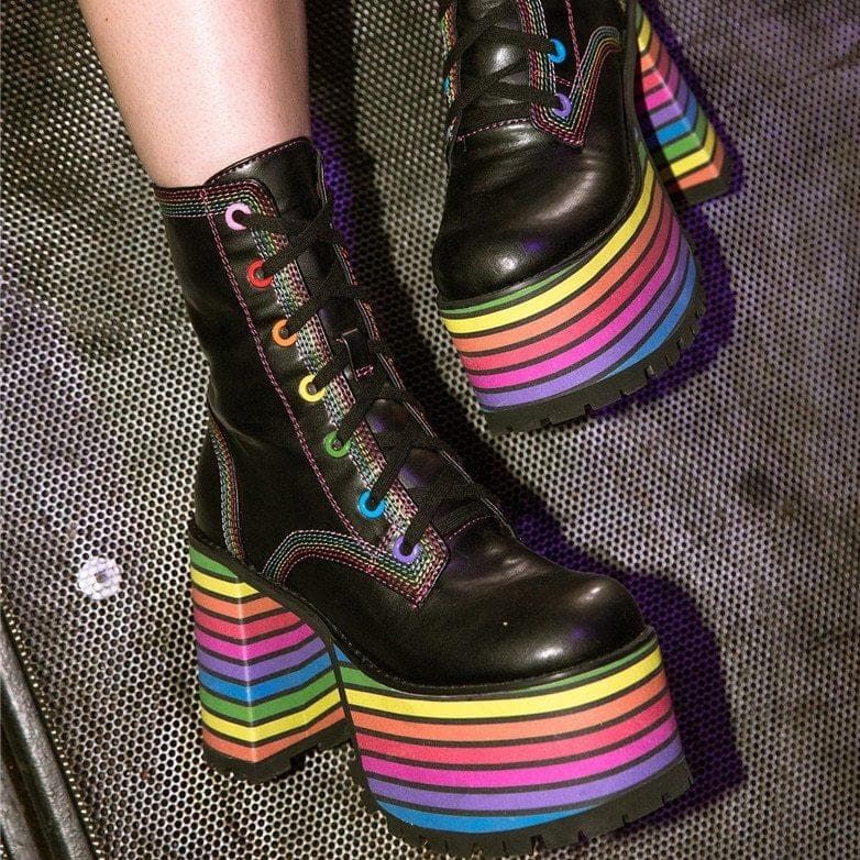 Sweet Mixed Colors Cross Lacing Platform High Heel Boots SS0797