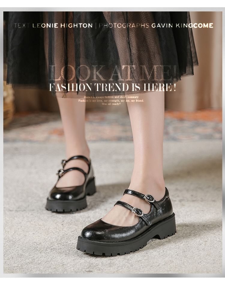 Platform Faux Leather Mary Jane Shoes