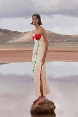Belle Rose Detailed High Slit Maxi Dress-Sunfere