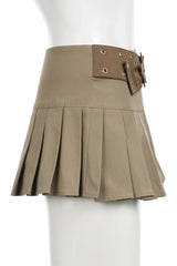 Belted Pleated Mini Skirt