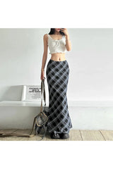 Black and Blue Plaid Maxi Skirt