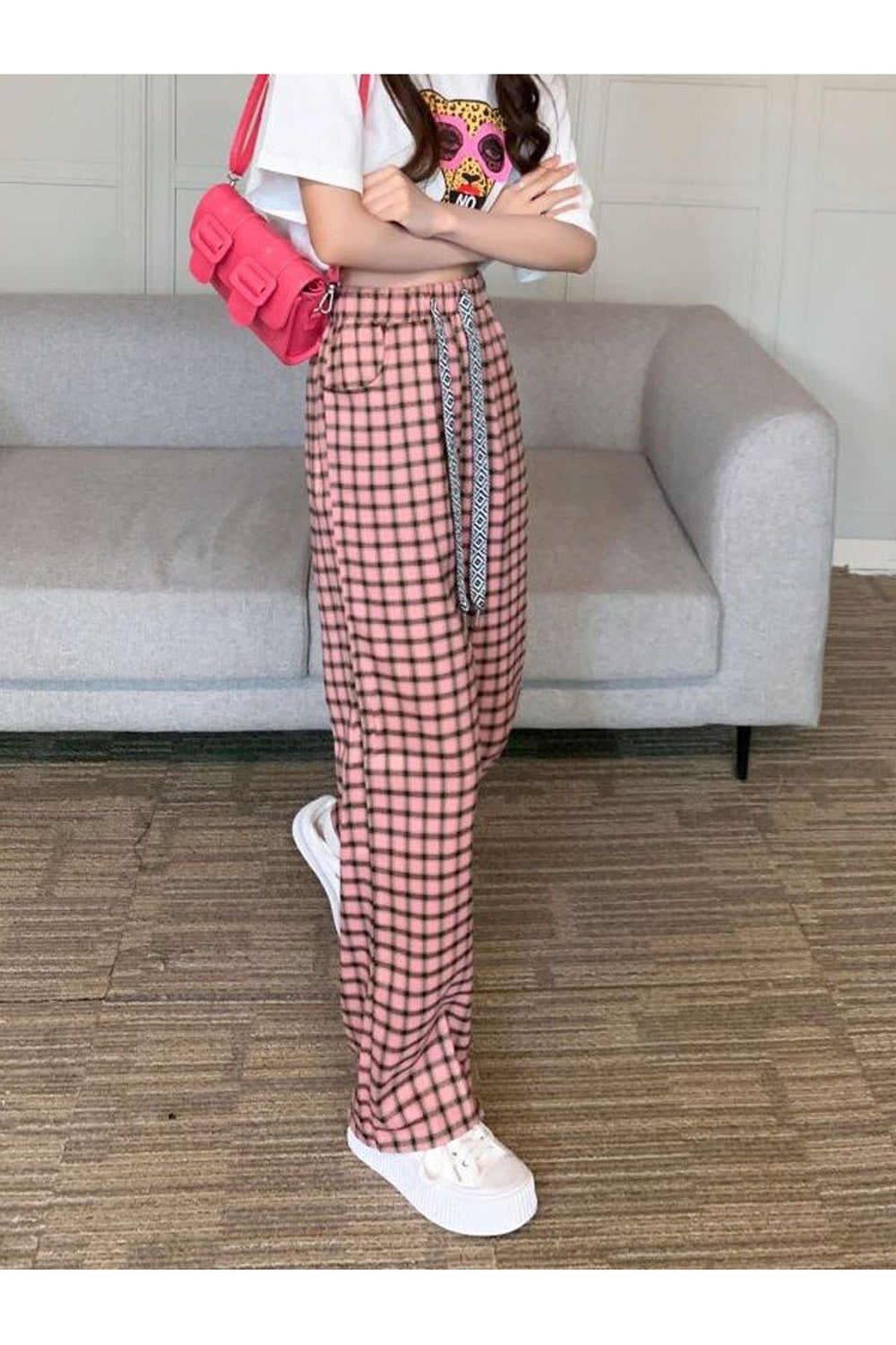 Black and Pink Plaid Pants