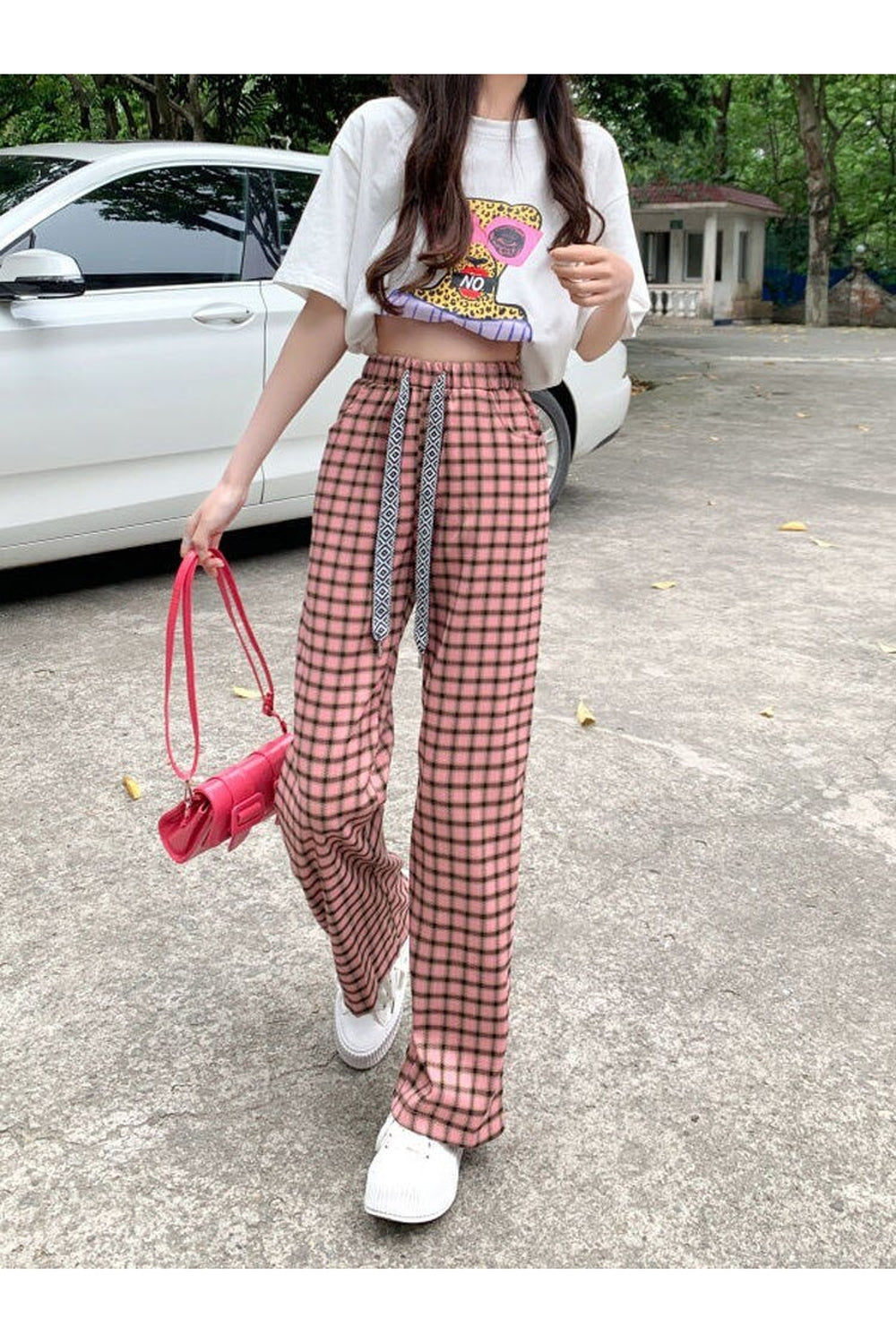 Black and Pink Plaid Pants