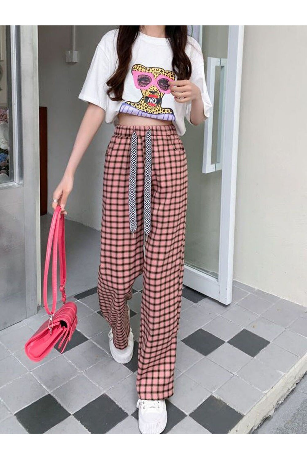 Black and Pink Plaid Pants