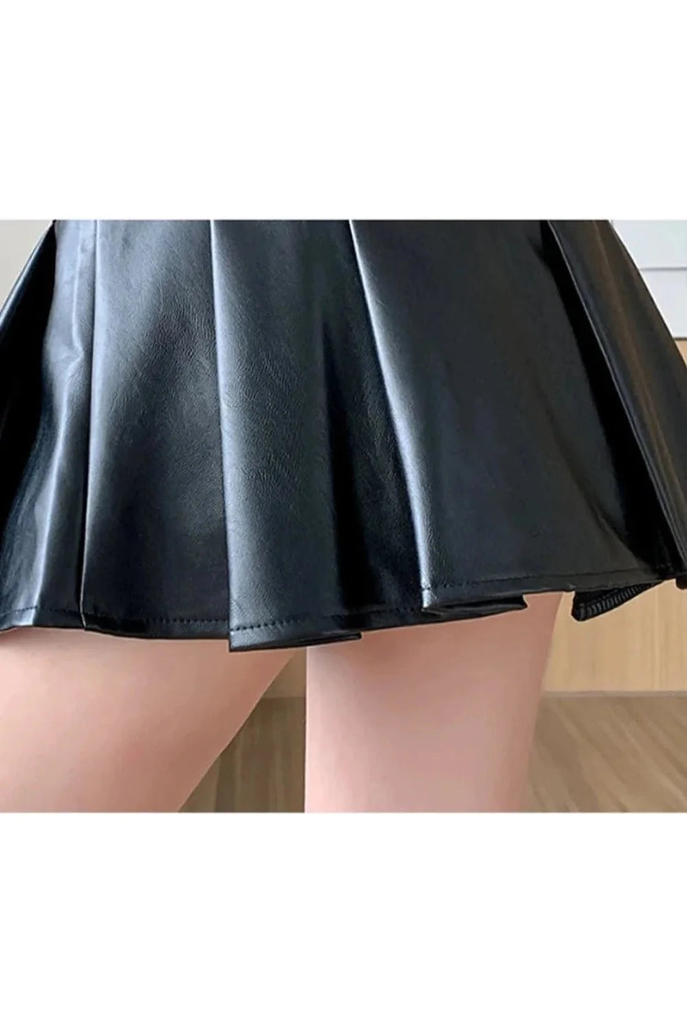 Black Belted Pleated Mini Skirt