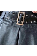 Black Belted Pleated Mini Skirt