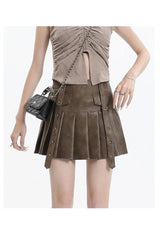 Black Buckled Pleated Mini Skirt