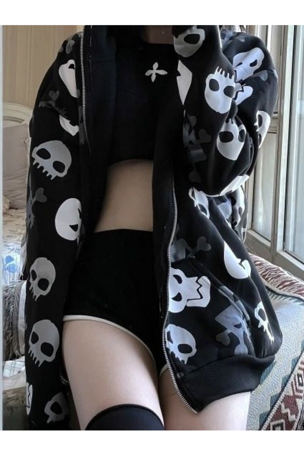 Fall Black Emo Skull Hoodie