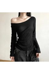 Black Off-Shoulder Ribbed Top