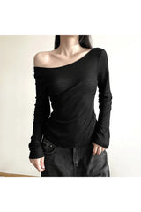 Black Off-Shoulder Ribbed Top