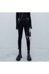 Fall Black Punk Jeans with Zipper