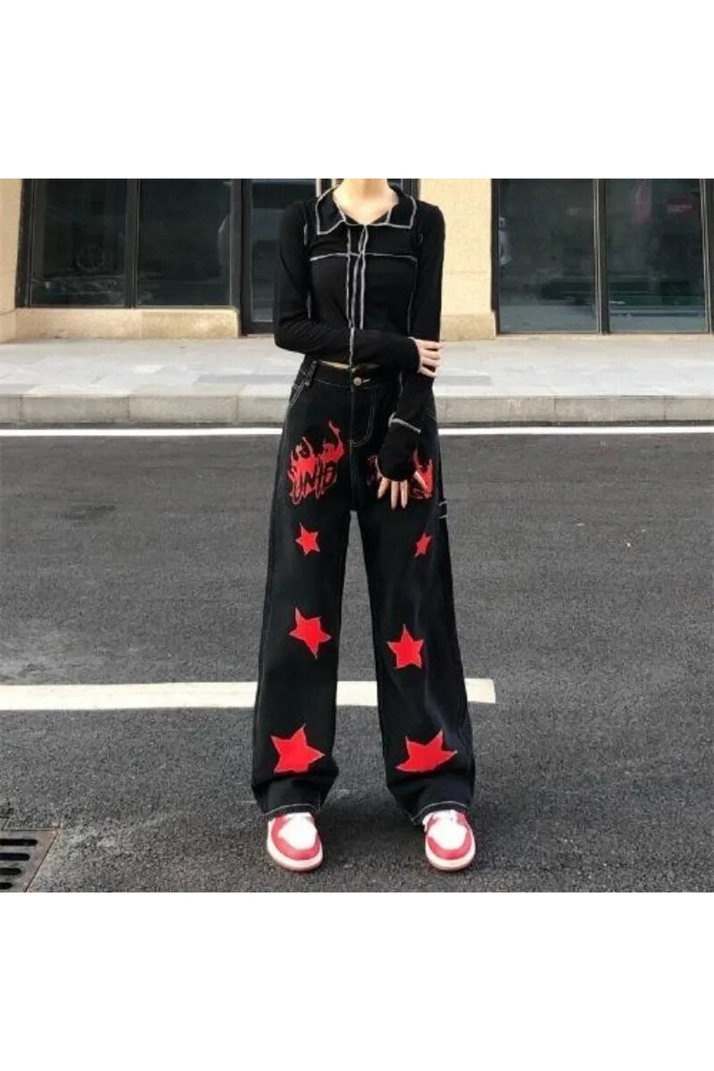 Fall Black Red Star Jeans