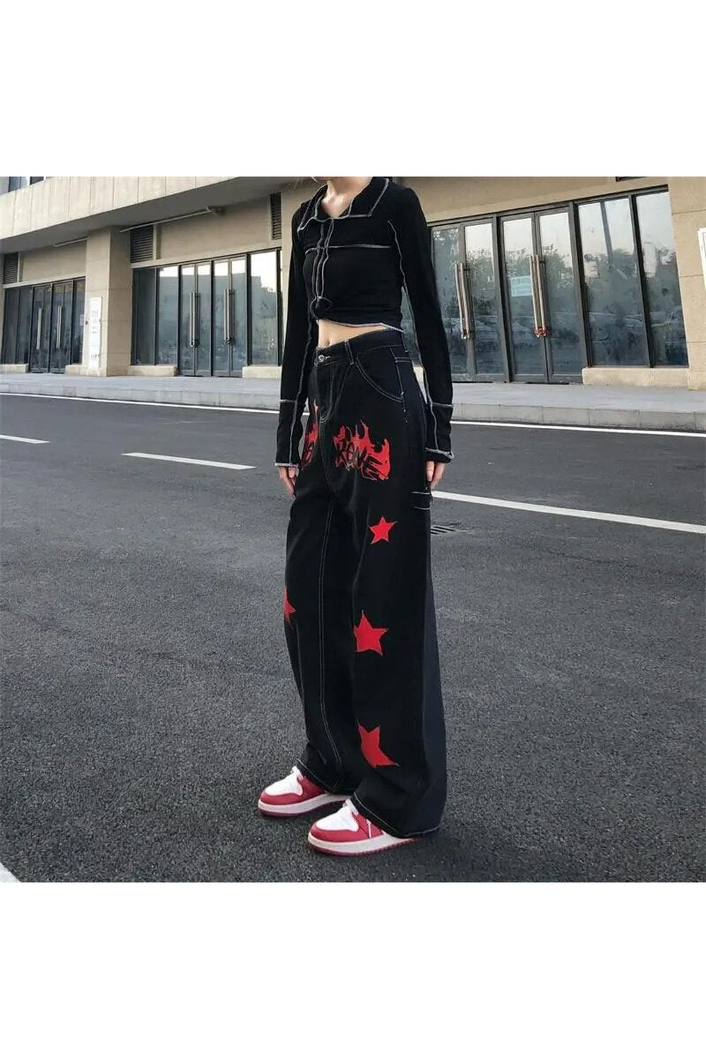 Fall Black Red Star Jeans