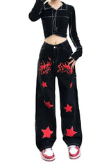 Fall Black Red Star Jeans