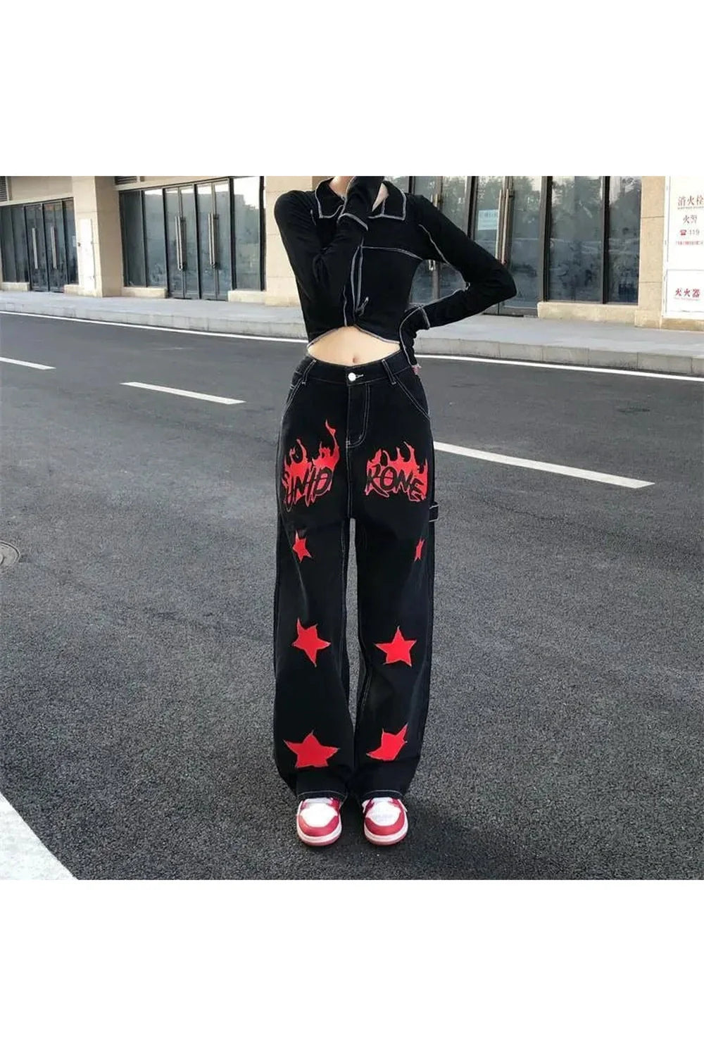 Fall Black Red Star Jeans