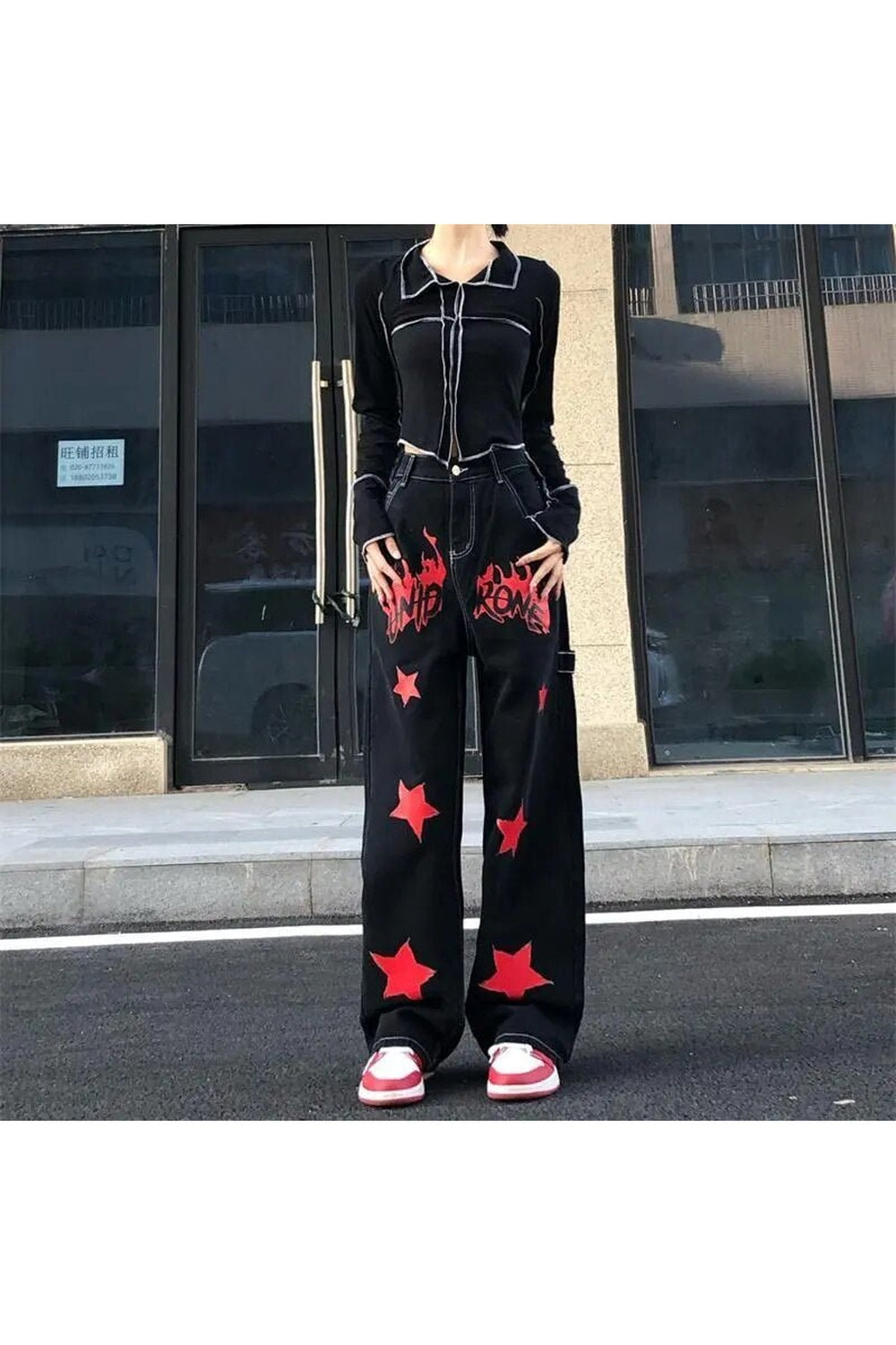 Fall Black Red Star Jeans