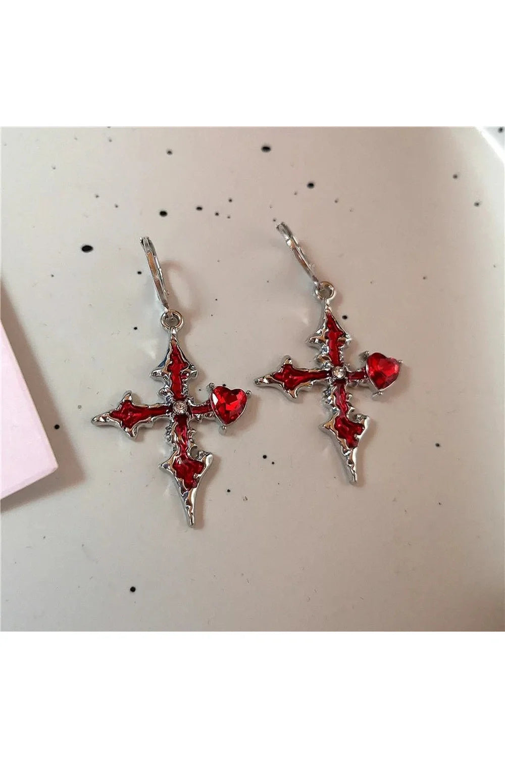 Bloodstone Gothic Cross Earrings