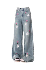 Fall Blossom Breeze Wide-Leg Denim