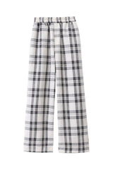 Blue Plaid Wide-Leg Pants