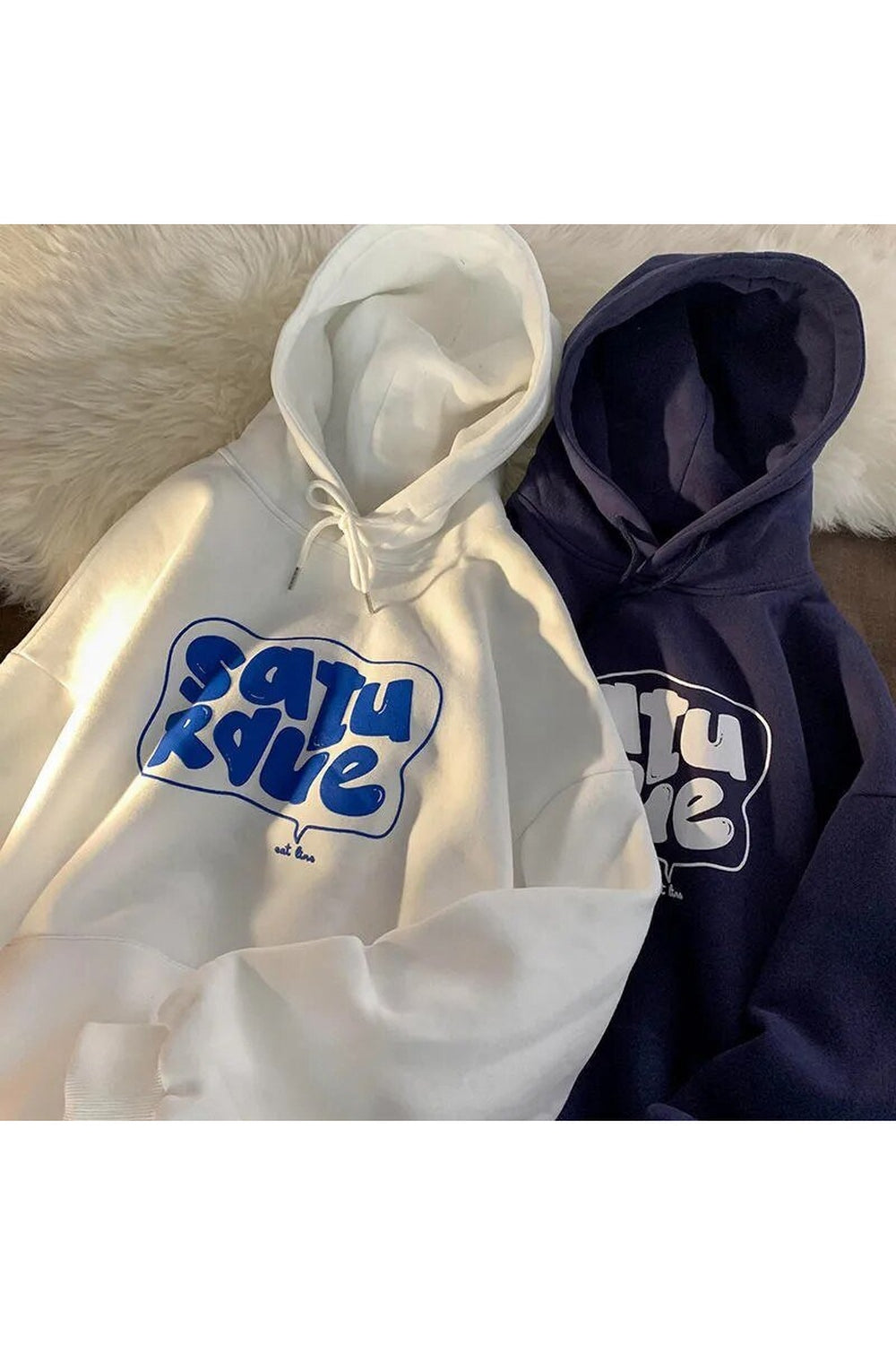 Fall Blue Plush Pocket Oversize Hoodie