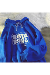 Fall Blue Plush Pocket Oversize Hoodie