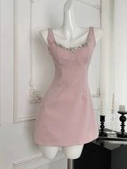 Blush Crystal-Trim A-Line Dress