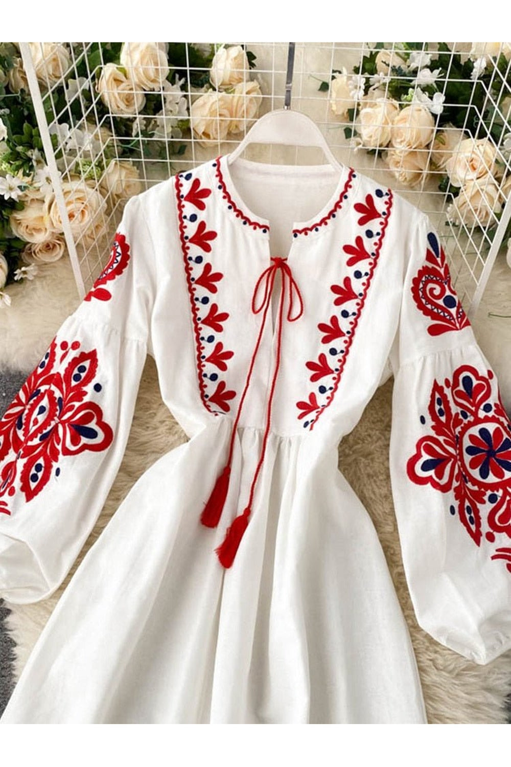 Bohemian O-Neck Lantern Sleeve Dress