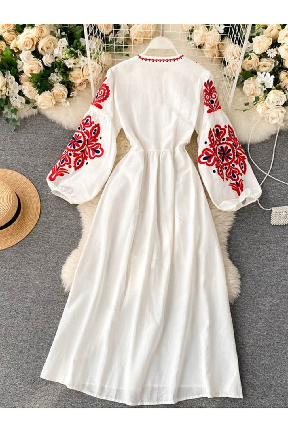 Bohemian O-Neck Lantern Sleeve Dress