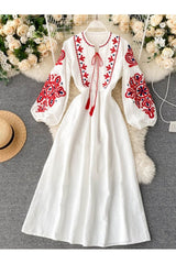 Bohemian O-Neck Lantern Sleeve Dress