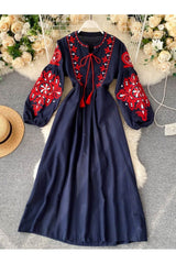 Bohemian O-Neck Lantern Sleeve Dress