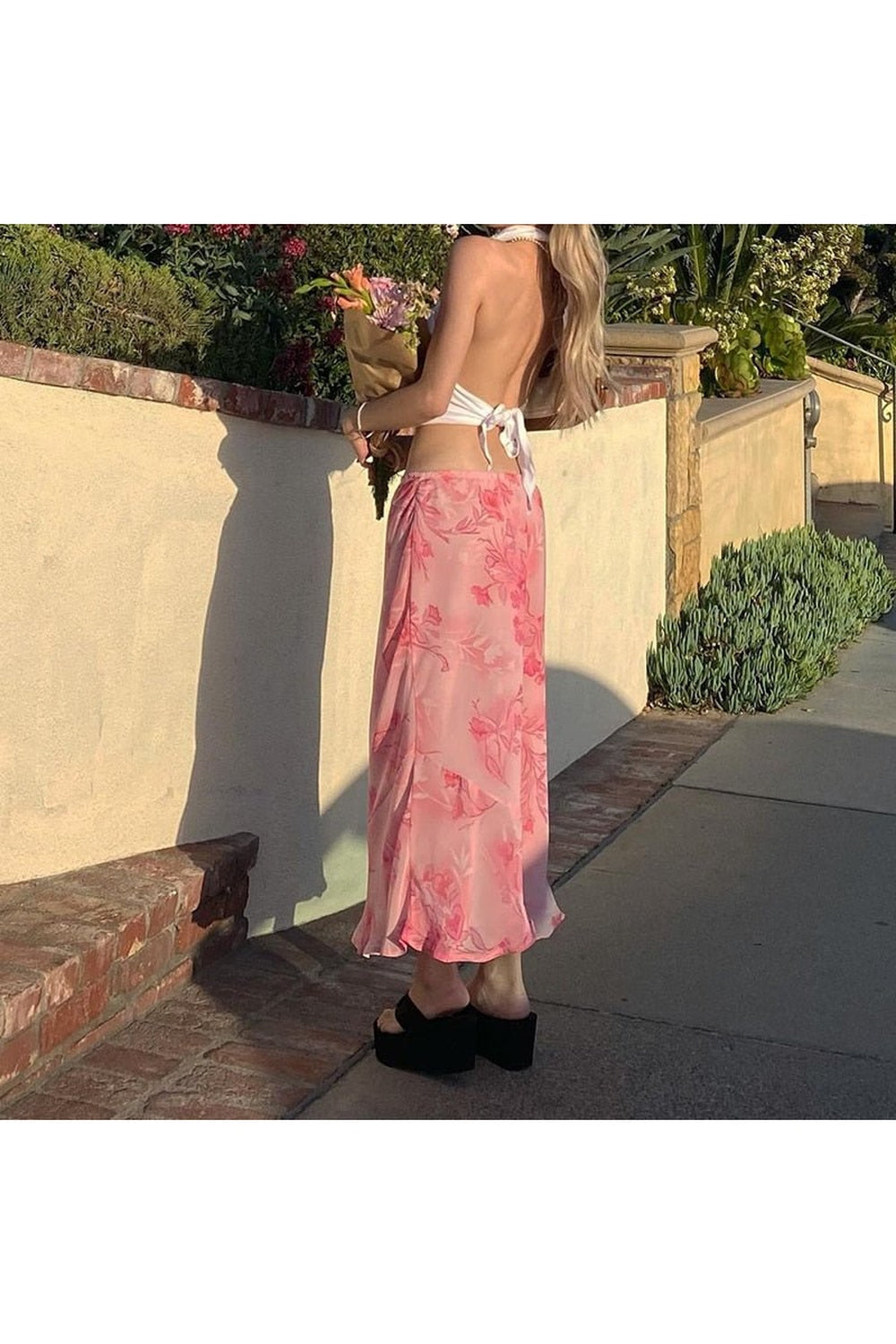 Bohemian Pink Floral Skirt