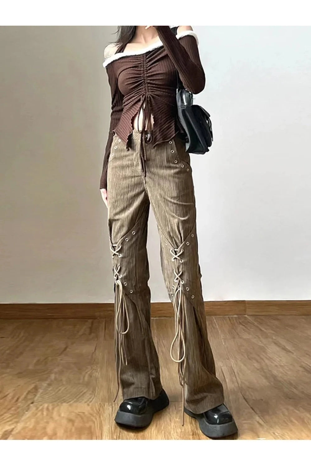 Boho Corduroy Lace-Up Pants