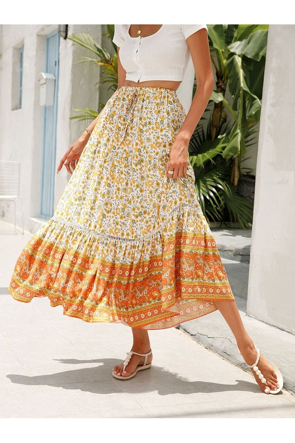 Boho Retro Floral Print Skirt