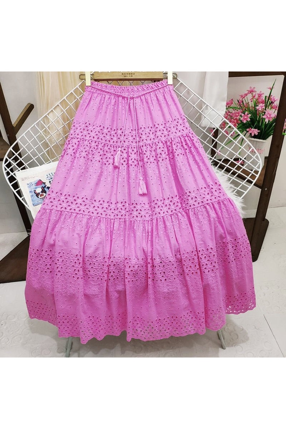 Boho Summer Hollow Out Long Cotton Skirt