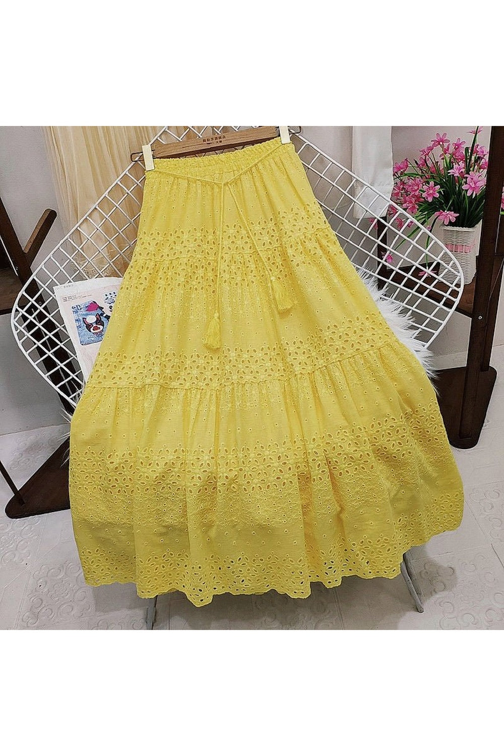 Boho Summer Hollow Out Long Cotton Skirt