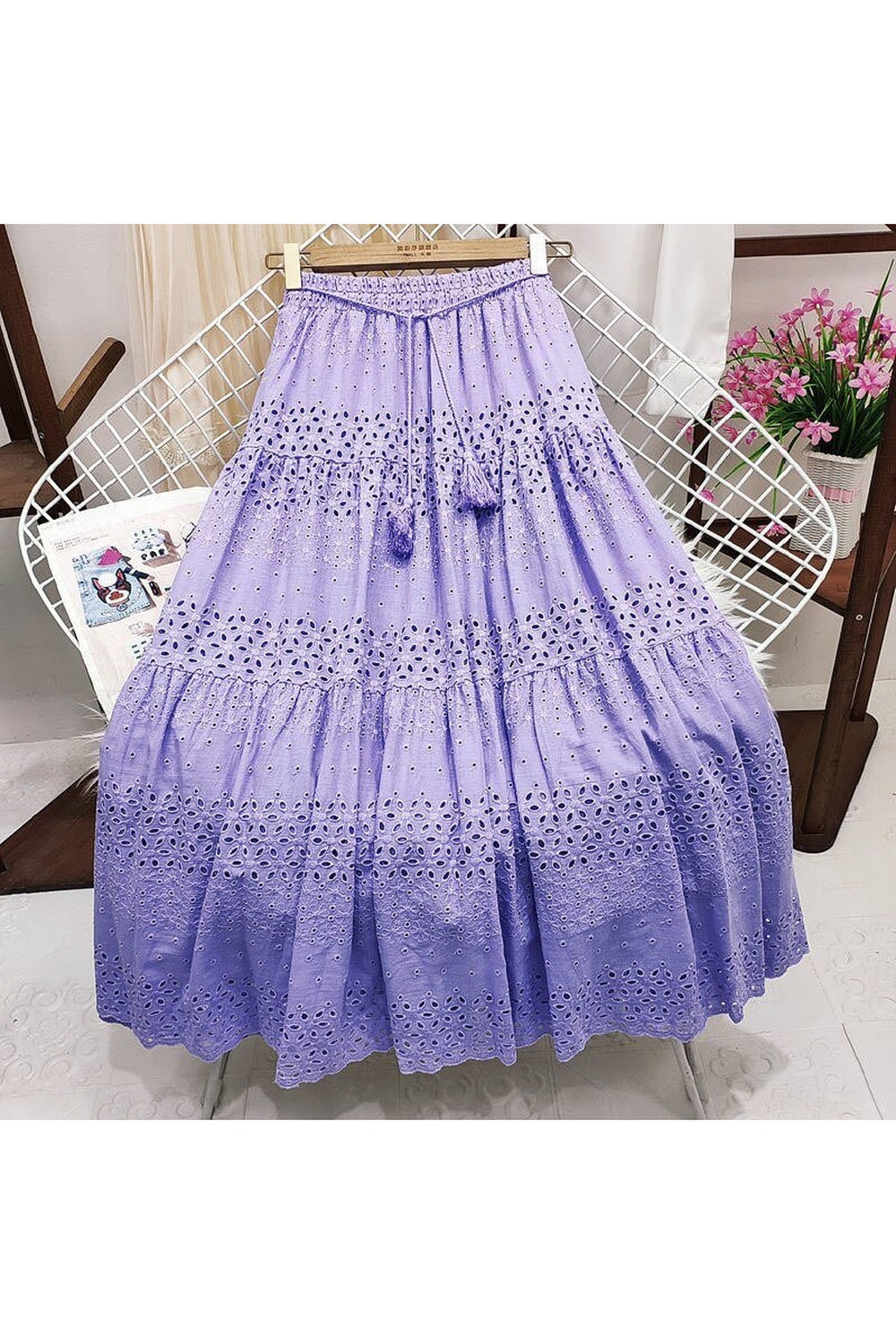 Boho Summer Hollow Out Long Cotton Skirt