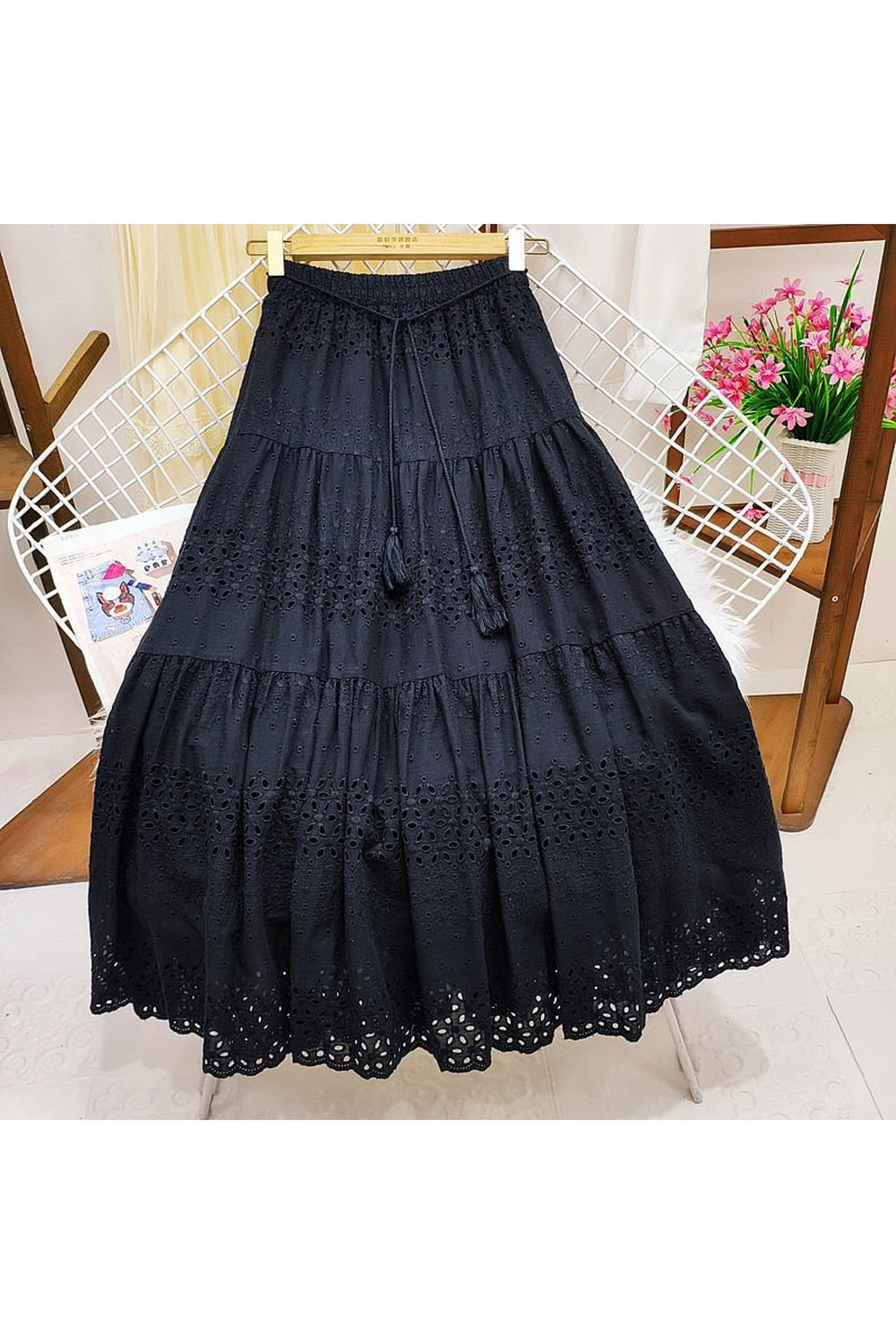 Boho Summer Hollow Out Long Cotton Skirt