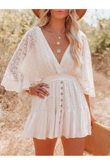 Boho White Lace Mini Dress