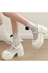 Bow Charm Platform Mary Janes Shoes