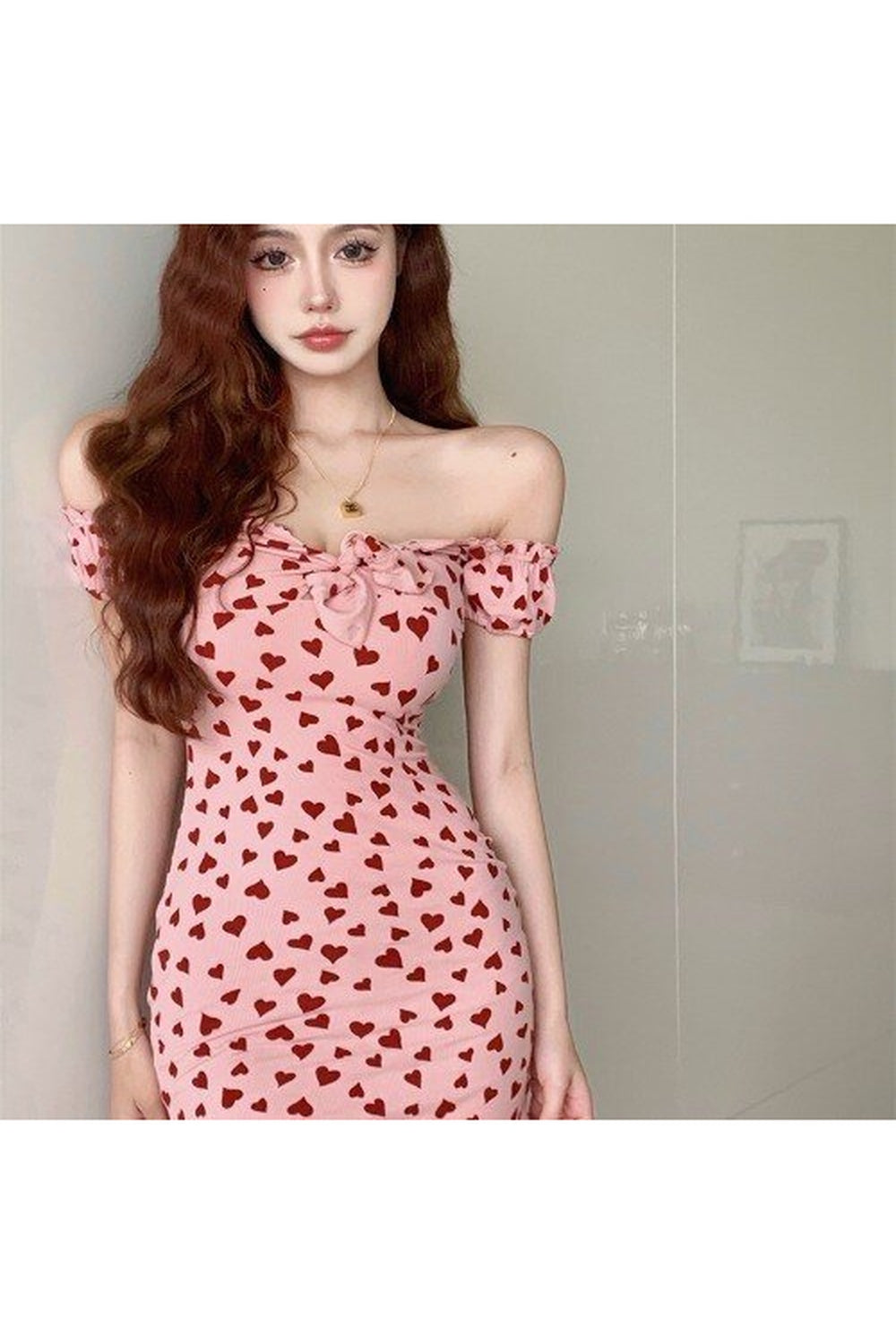 Bow Design Heart-print Summer Dress