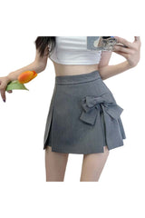 Bow High Waist Pleated Skirt