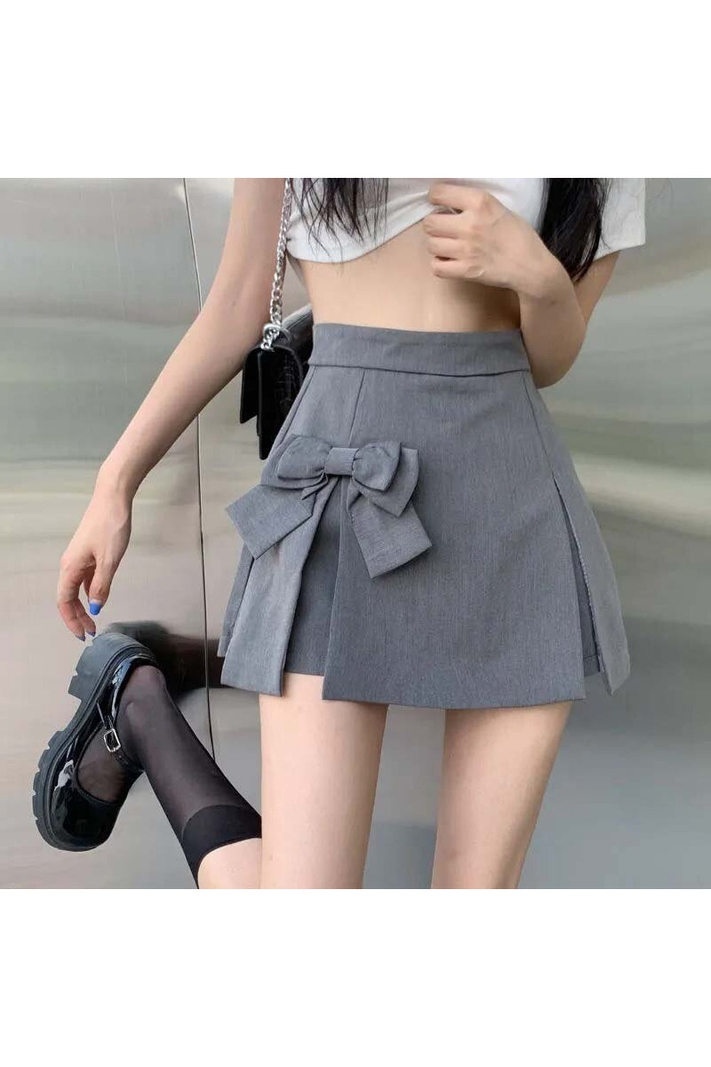 Bow High Waist Pleated Skirt