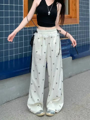 Bow Lace Trim Wide-Leg Pants