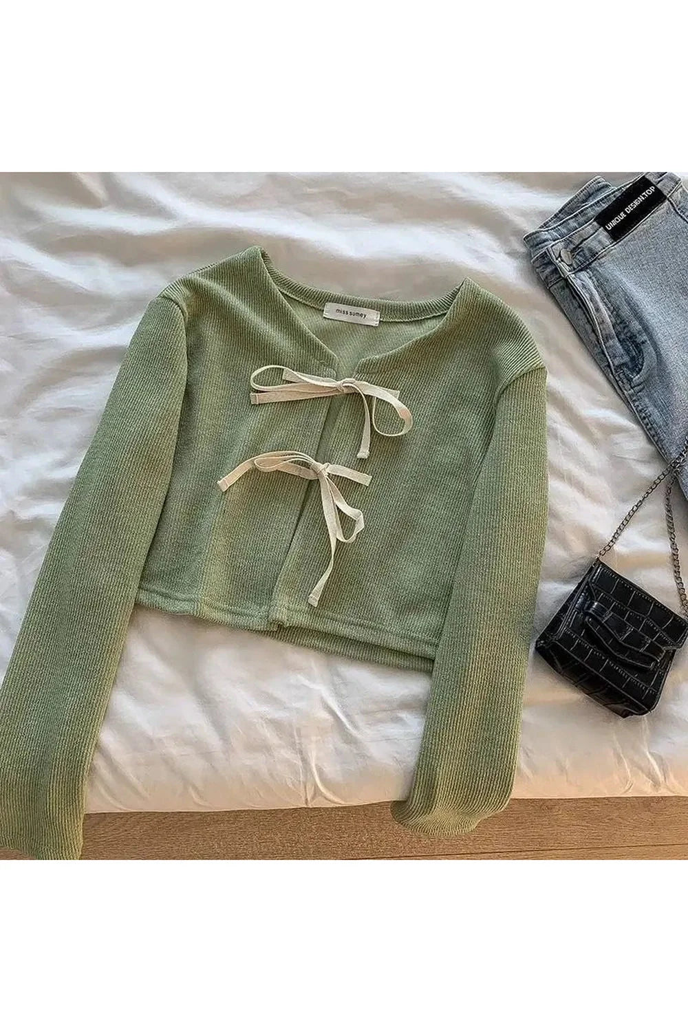 Fall Bow-Tie Front Cropped Cardigan