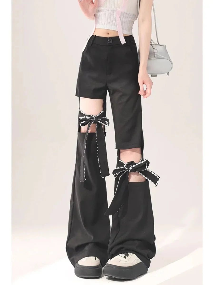 Bow-Tied Cutout Layered Pants