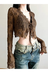 Brown Lace V-neck Shirt