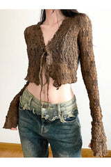 Brown Lace V-neck Shirt