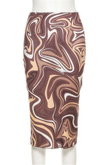 Brown Paisley Print Midi Skirt